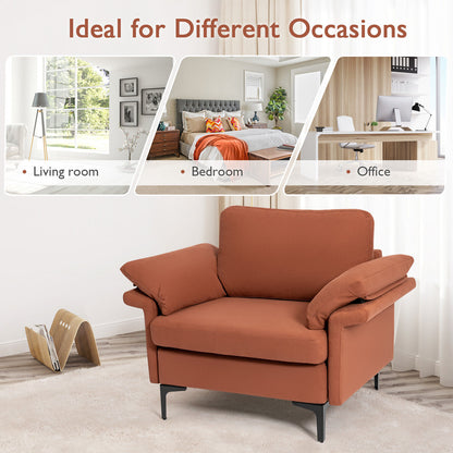 Modern Fabric Accent Armchair with Original Distributed Spring and Armrest Cushions-Rust Red