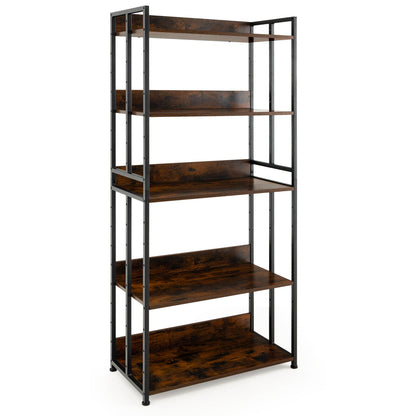 3/5-Tier Industrial Bookshelf Storage Shelf Display Rack with Adjustable Shelves-5Tier - 5Tier