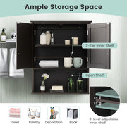 2-Door Wall Mount Bathroom Storage Cabinet with Open Shelf-Espresso
