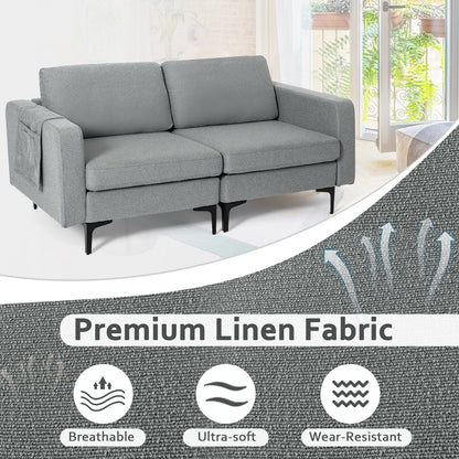 Modern Loveseat Sofa Couch with Side Storage Pocket and Sponged Padded Seat Cushions-Orange - Seat
