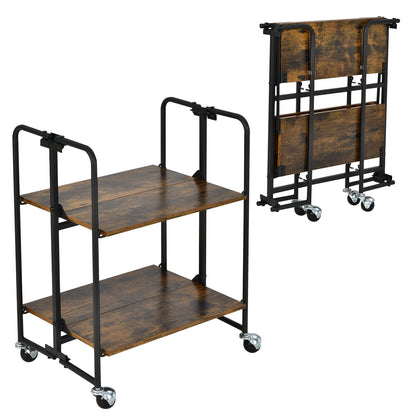 Folding Rolling Cart with Metal Frame-2-Tier