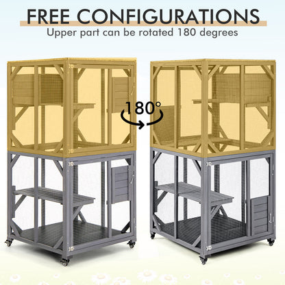 Outdoor Cat House Enclosures on Wheels Kitten Cages with Resting Box-Gray
