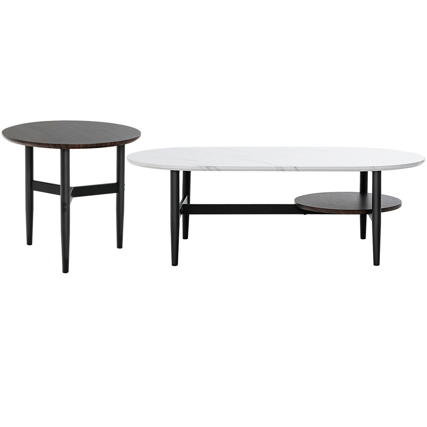 Set of 2 Modern Nesting Coffee Table with Extra Storage Shelf-White