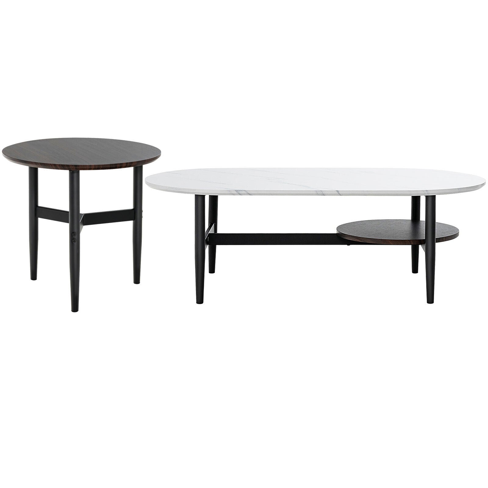 Set of 2 Modern Nesting Coffee Table with Extra Storage Shelf-White