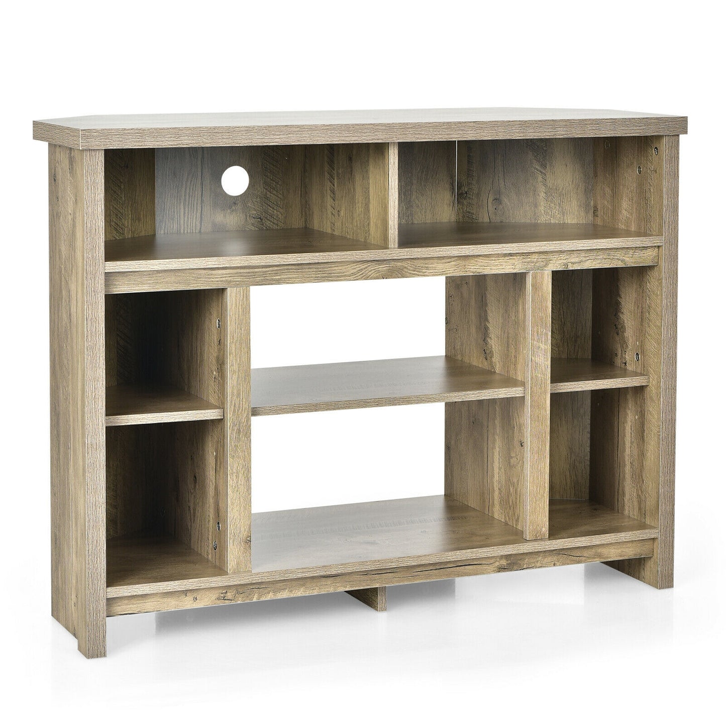 Modern Corner TV Stand with Adjustable Shelves for TVs up to 48 Inch-Natural