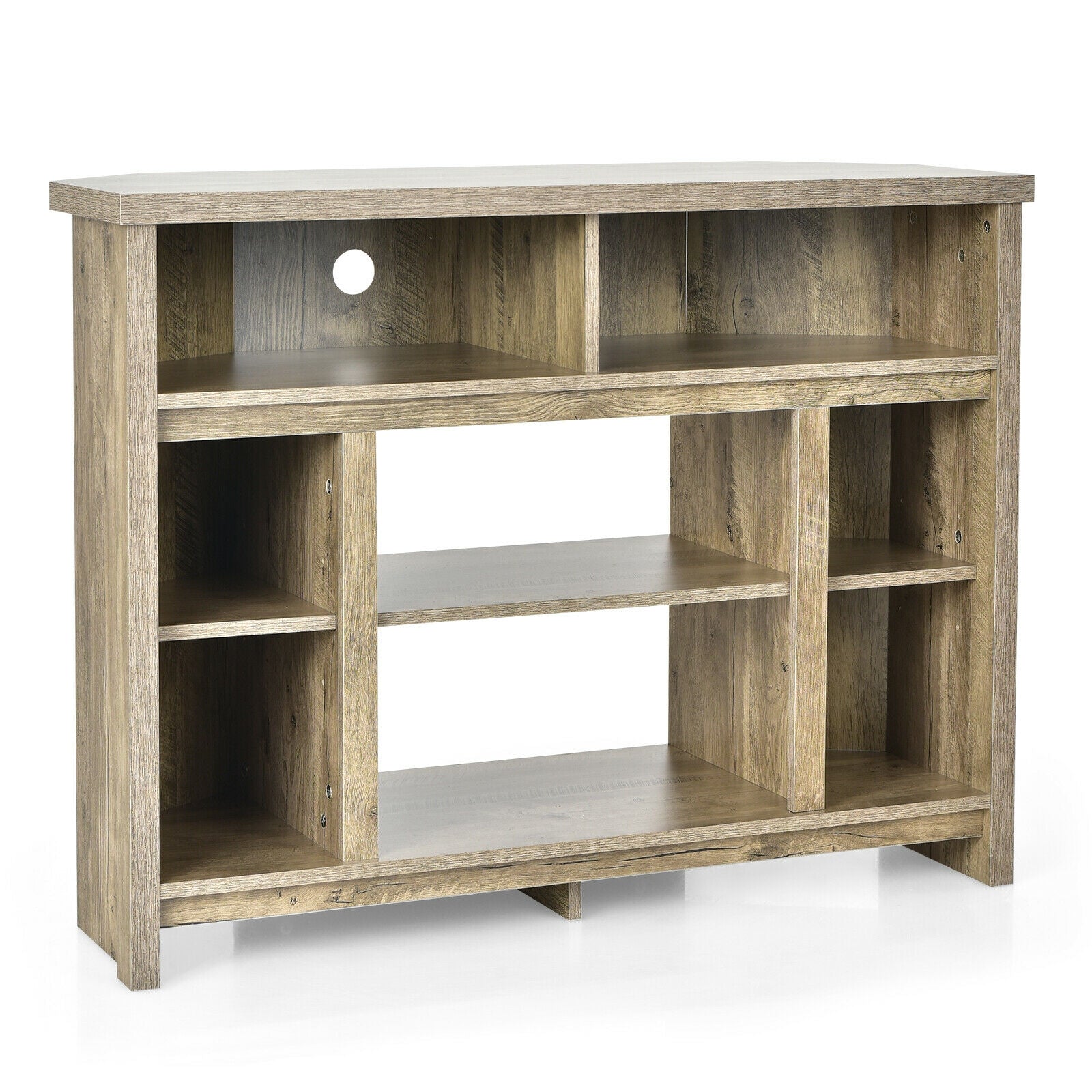 Modern Corner TV Stand with Adjustable Shelves for TVs up to 48 Inch-Natural