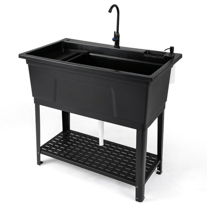 100L Utility Sink with Rotating Faucet and Storage Shelf