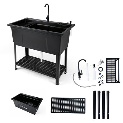 100L Utility Sink with Rotating Faucet and Storage Shelf