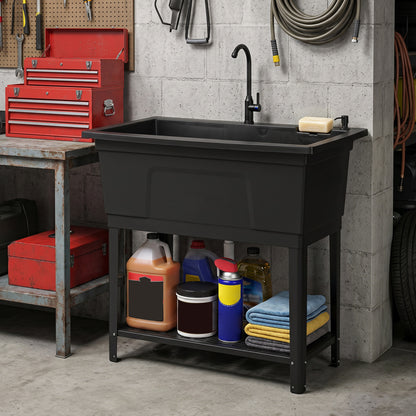 100L Utility Sink with Rotating Faucet and Storage Shelf