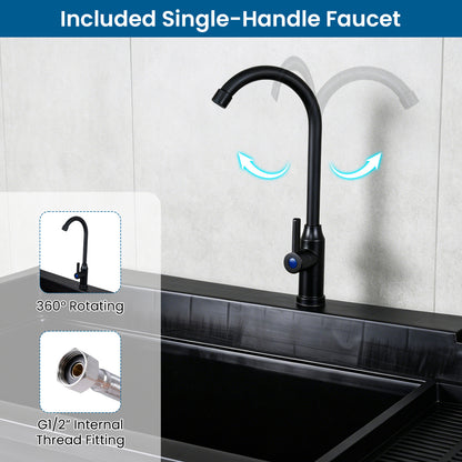 100L Utility Sink with Rotating Faucet and Storage Shelf