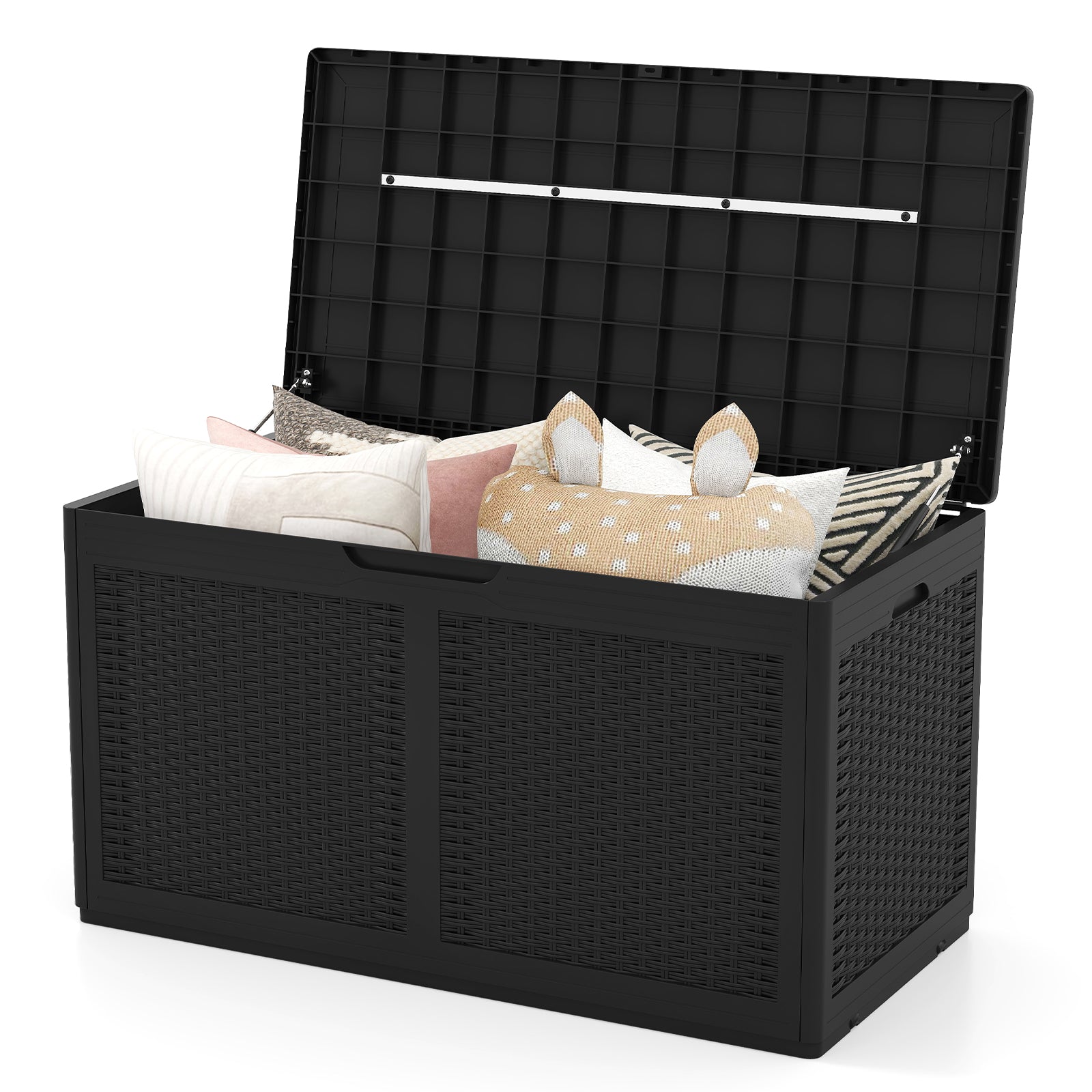 100 Gallon Resin Deck Box Outdoor Waterproof Storage Bench-Black