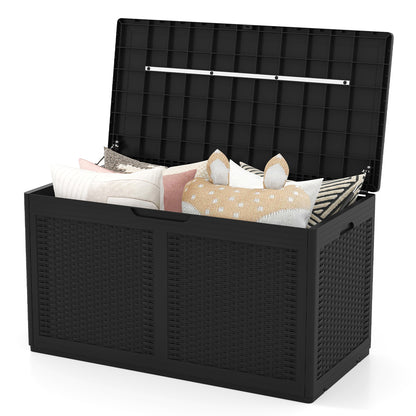 100 Gallon Resin Deck Box Outdoor Waterproof Storage Bench-Black