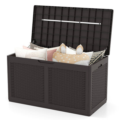 100 Gallon Resin Deck Box Outdoor Waterproof Storage Bench-Brown