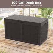 100 Gallon Resin Deck Box Outdoor Waterproof Storage Bench-Brown