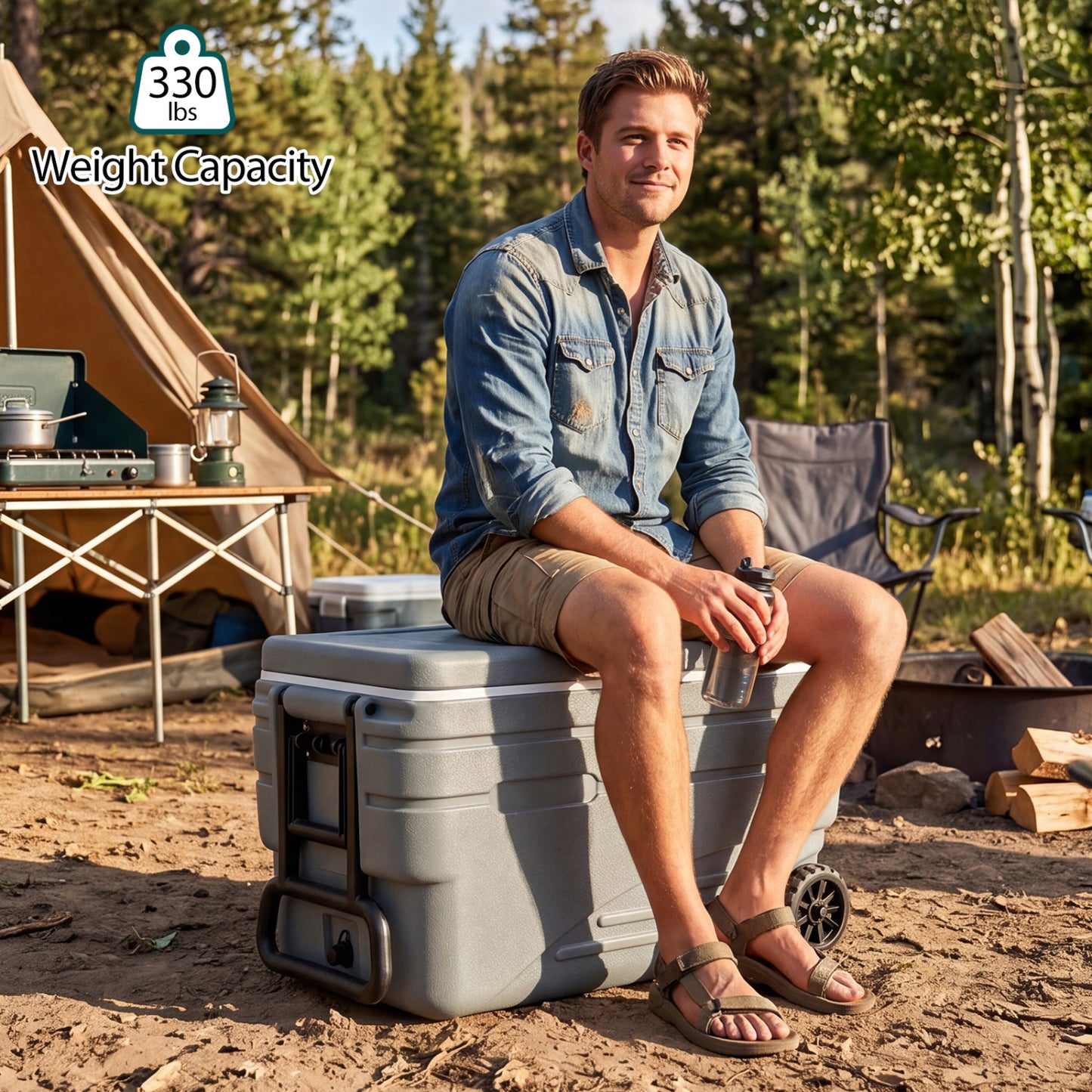 103 Quart Wheeled Cooler with Pull Handle and Drain Plug