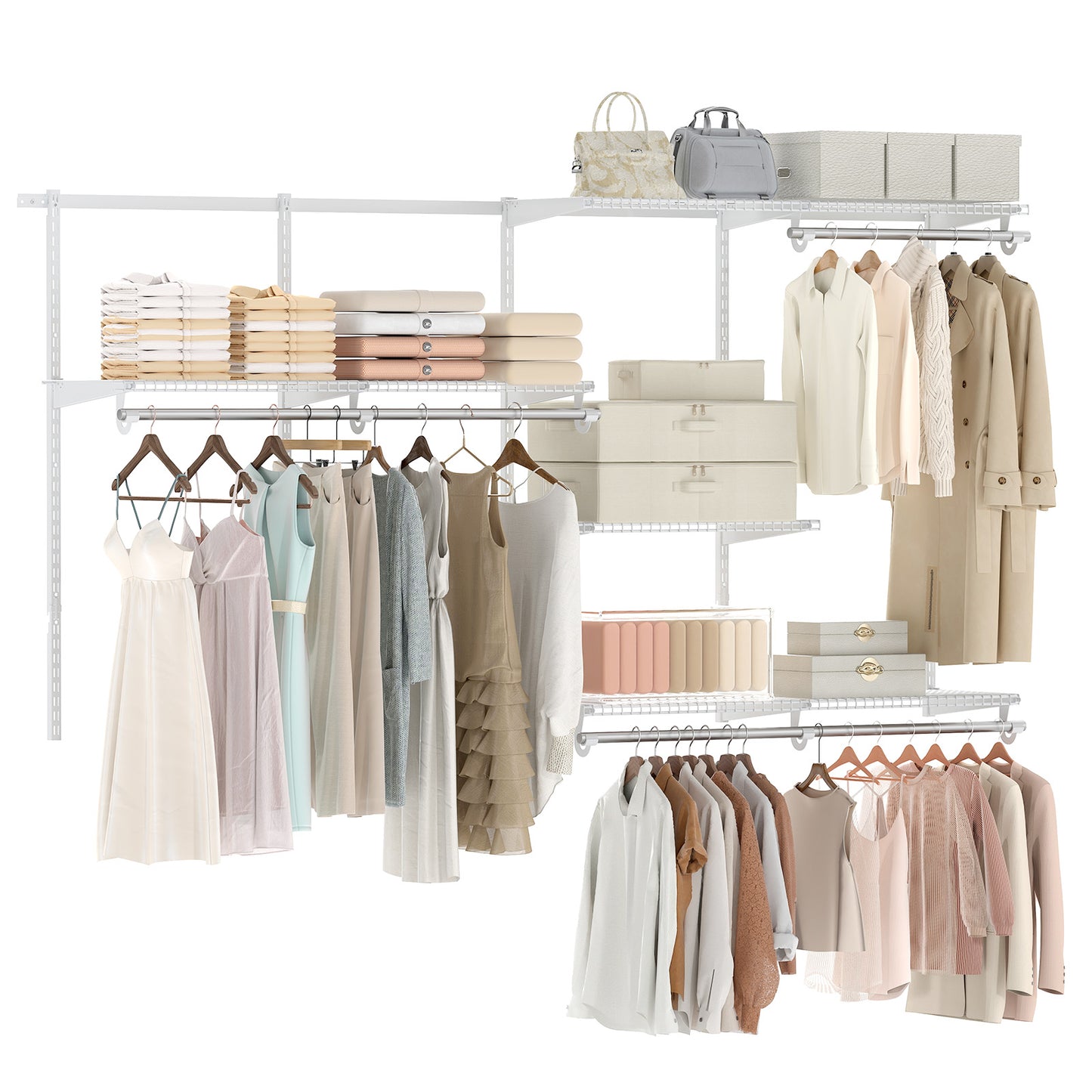 Closet System 4-8 FT Wall-Mounted Closet Shelves and Rod-White