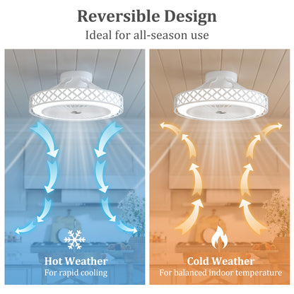 19 Inch Ceiling Fan with Light Low Profile Flush Mount Fan-White