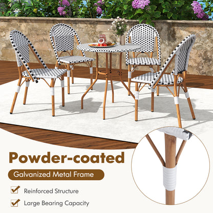 3 Piece French Bistro Table Chair Set with Outdoor Wicker Round Table and 2 Dining Chairs