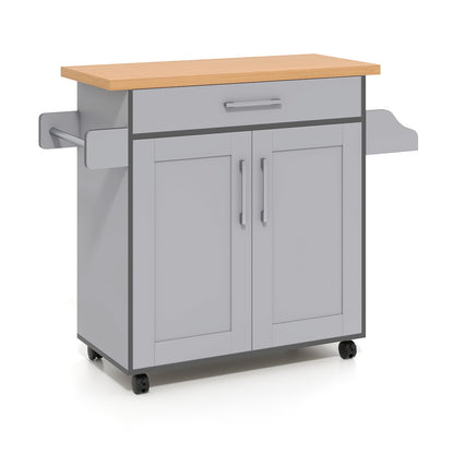 Rolling Kitchen Island Cart with Towel and Spice Rack-Orange - Gray