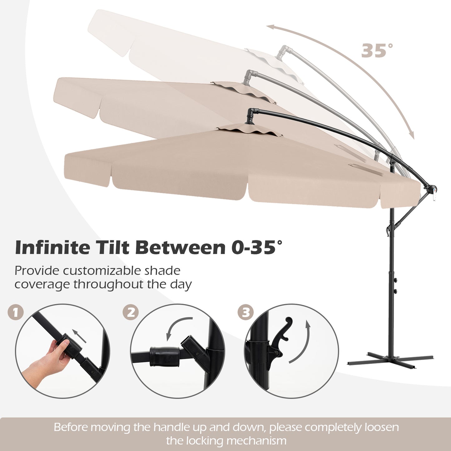 10 Feet Patio Cantilever Umbrella with Cover Tilt Adjustment and Ruffled Edge