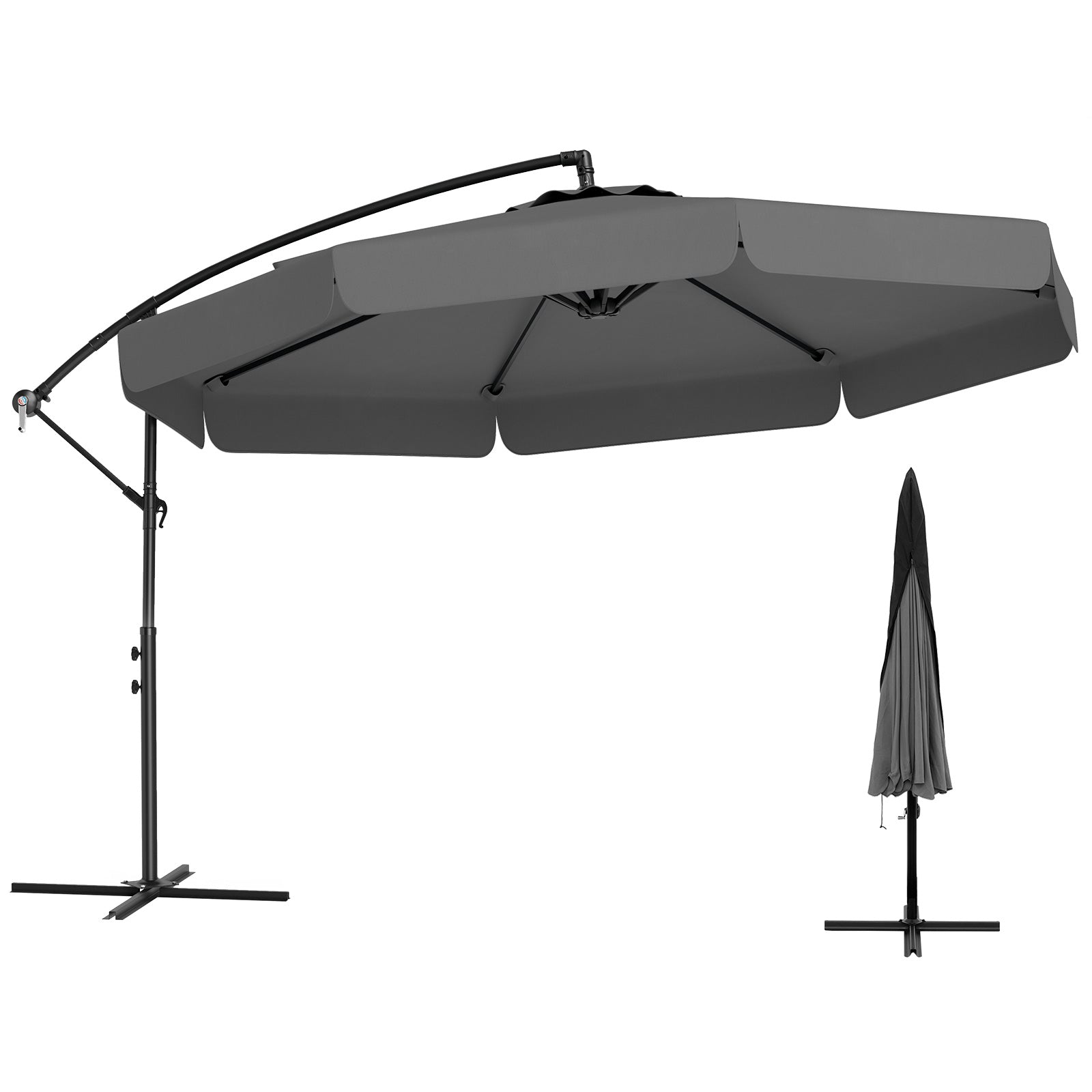 10 Feet Patio Cantilever Umbrella with Cover Tilt Adjustment and Ruffled Edge-Turquoise - Gray