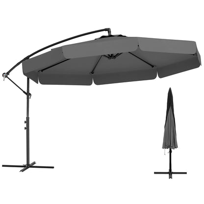 10 Feet Patio Cantilever Umbrella with Cover Tilt Adjustment and Ruffled Edge-Turquoise - Gray
