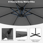 10 Feet Patio Cantilever Umbrella with Cover Tilt Adjustment and Ruffled Edge-Gray