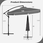 10 Feet Patio Cantilever Umbrella with Cover Tilt Adjustment and Ruffled Edge-Gray