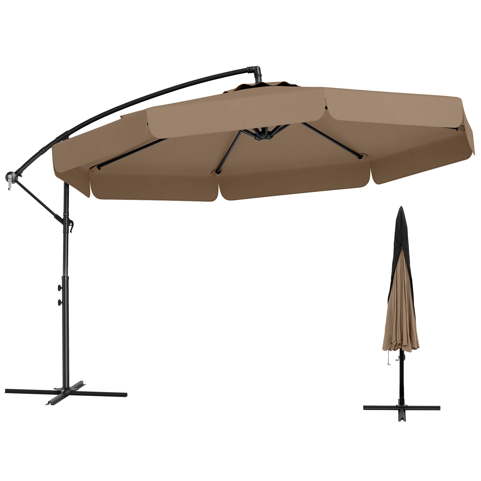 10 Feet Patio Cantilever Umbrella with Cover Tilt Adjustment and Ruffled Edge-Turquoise - Taupe