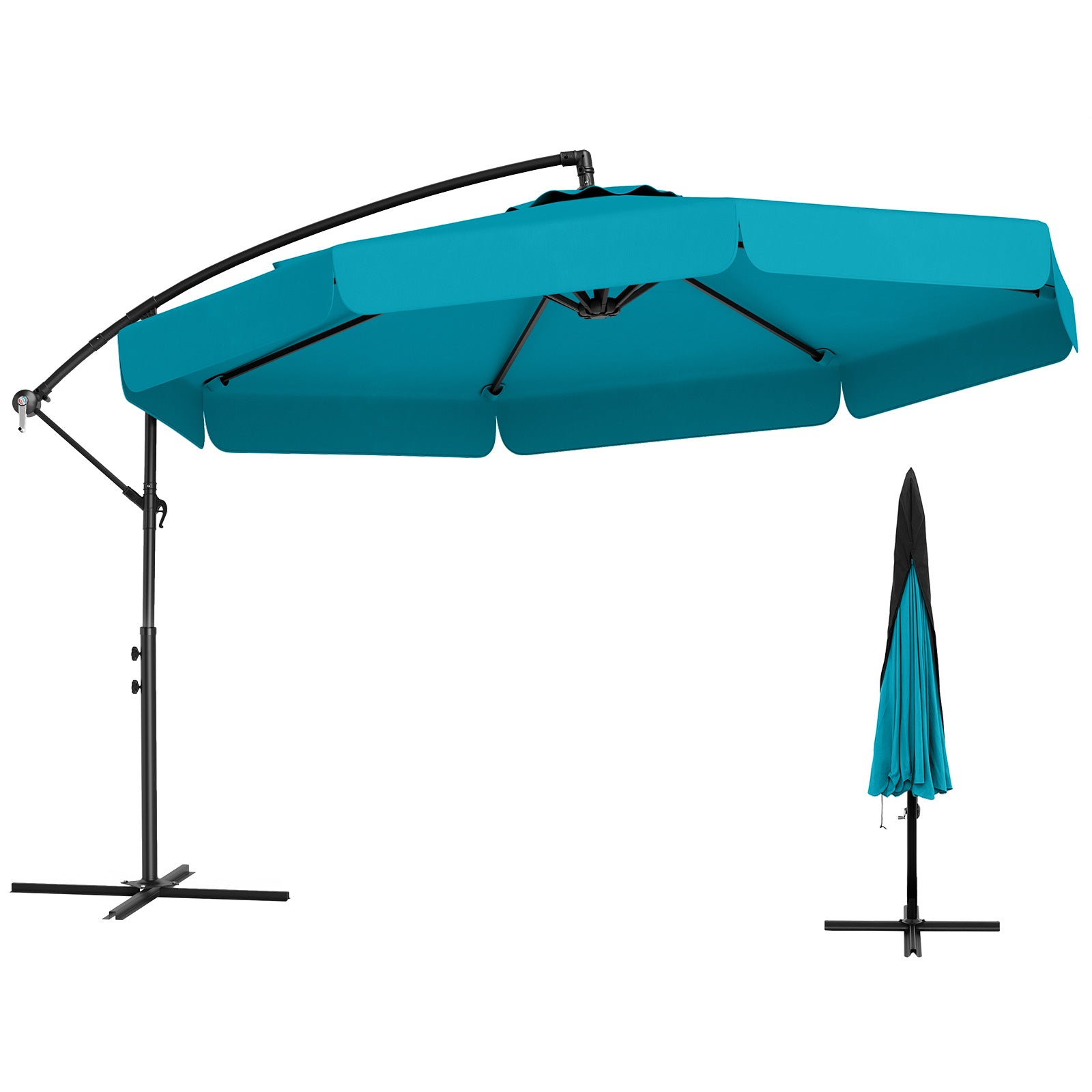 10 Feet Patio Cantilever Umbrella with Cover Tilt Adjustment and Ruffled Edge-Turquoise - Turquoise