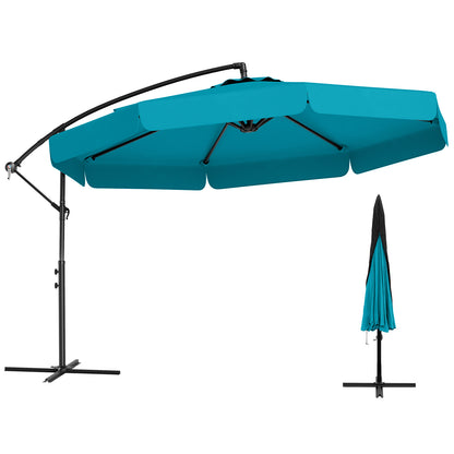 10 Feet Patio Cantilever Umbrella with Cover Tilt Adjustment and Ruffled Edge-Turquoise - Turquoise