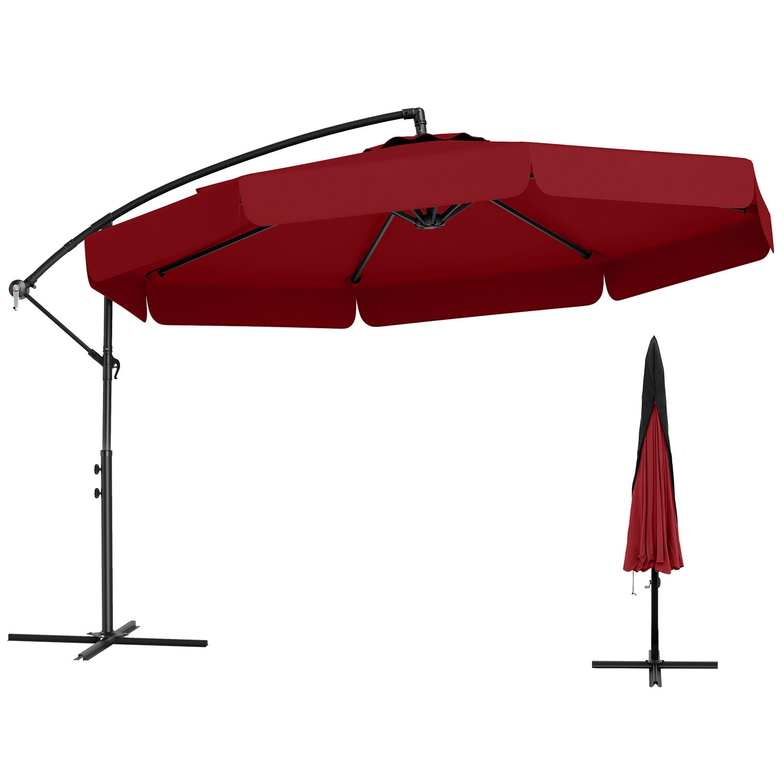 10 Feet Patio Cantilever Umbrella with Cover Tilt Adjustment and Ruffled Edge-Turquoise - Wine