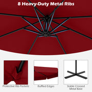 10 Feet Patio Cantilever Umbrella with Cover Tilt Adjustment and Ruffled Edge-Wine