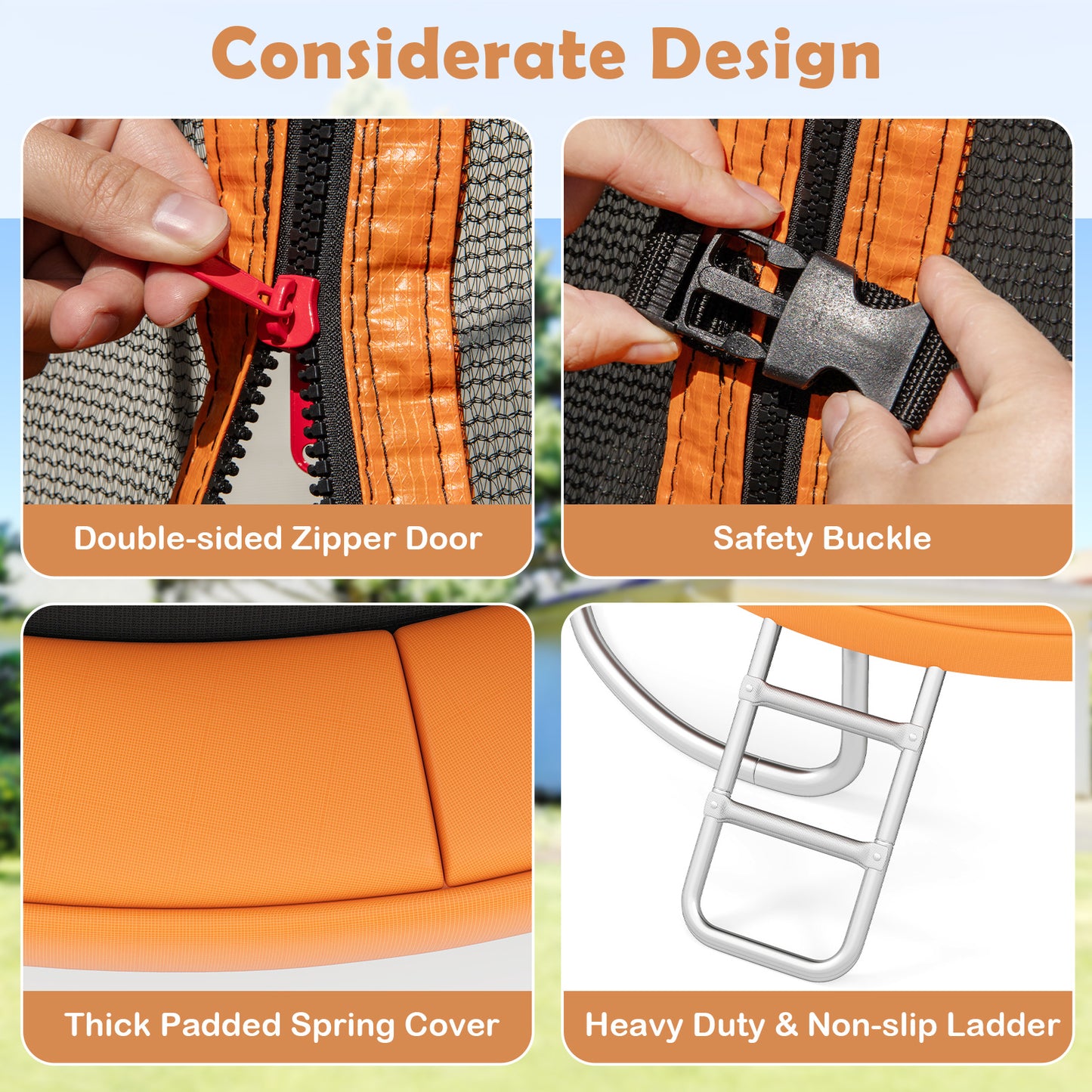 10FT Outdoor Trampoline Heavy-Duty Recreational Trampoline with Safety Enclosure Net-Orange