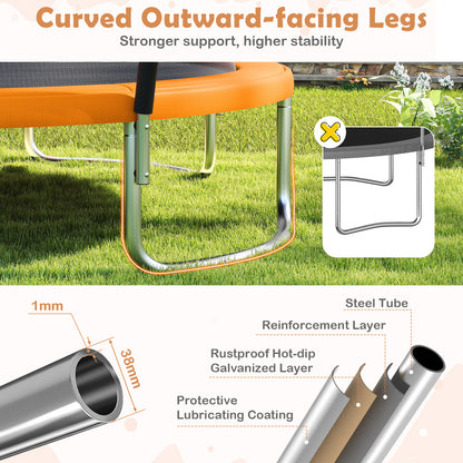 10FT Outdoor Trampoline Heavy-Duty Recreational Trampoline with Safety Enclosure Net-Orange