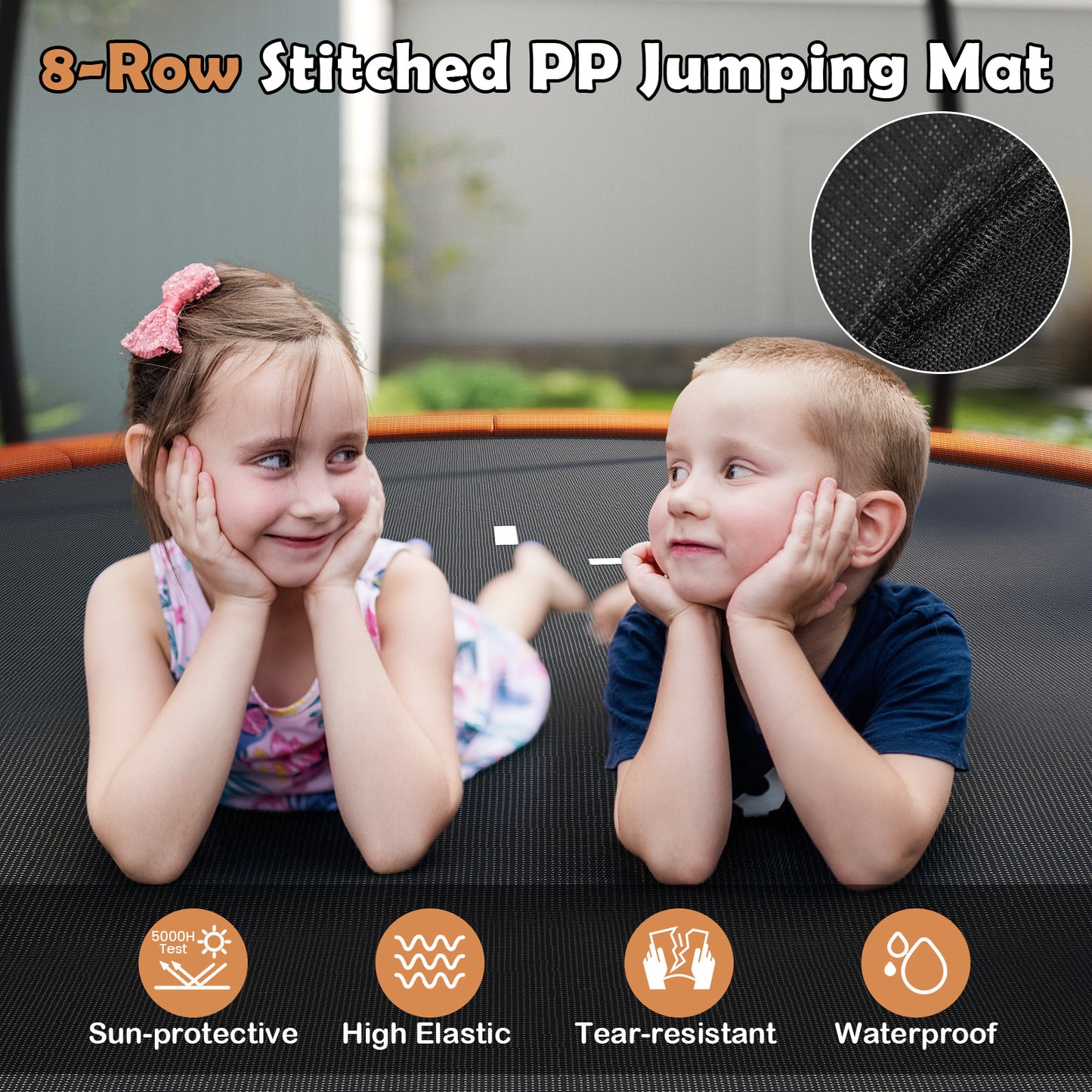 10FT Outdoor Trampoline Heavy-Duty Recreational Trampoline with Safety Enclosure Net-Orange