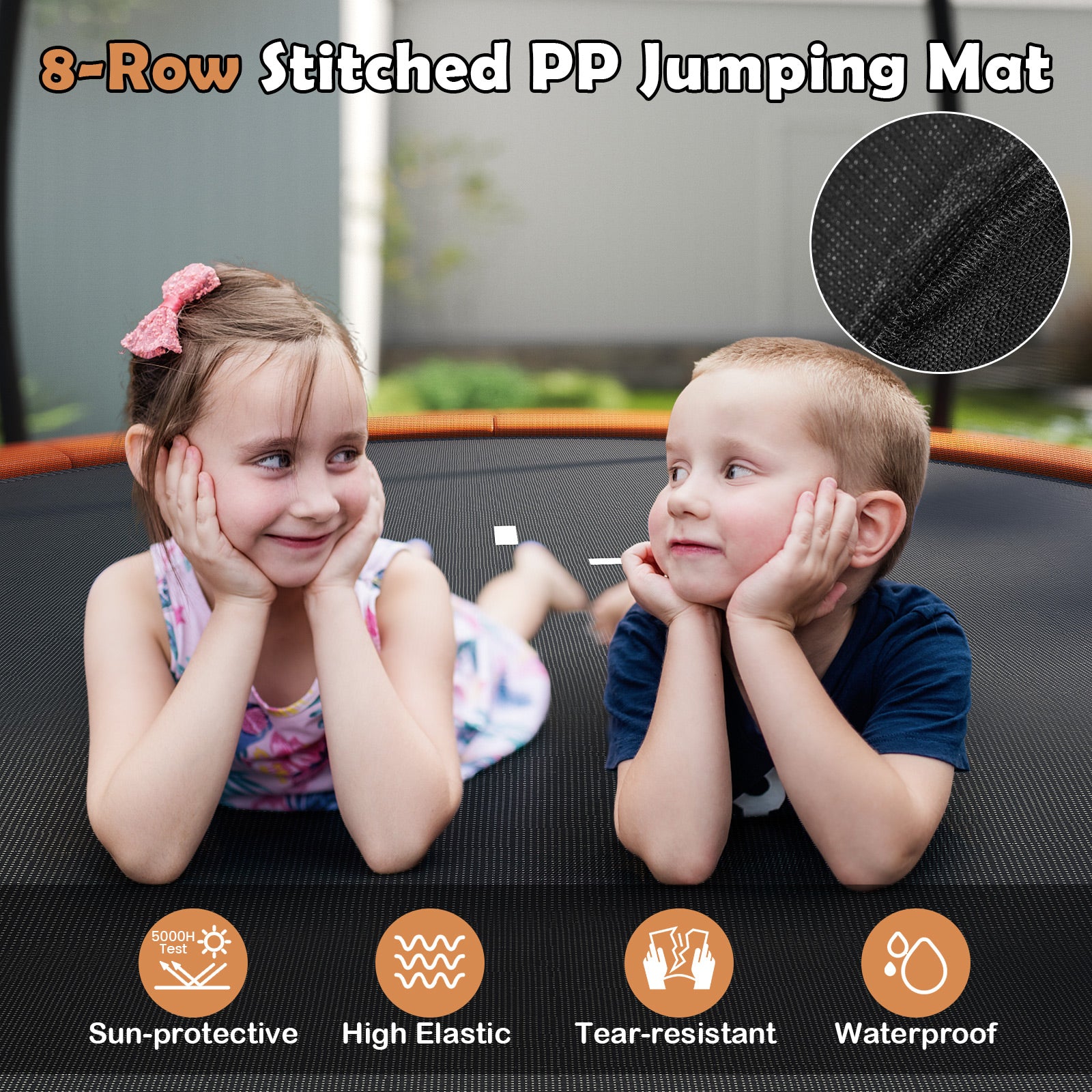 10FT Outdoor Trampoline Heavy-Duty Recreational Trampoline with Safety Enclosure Net-Orange