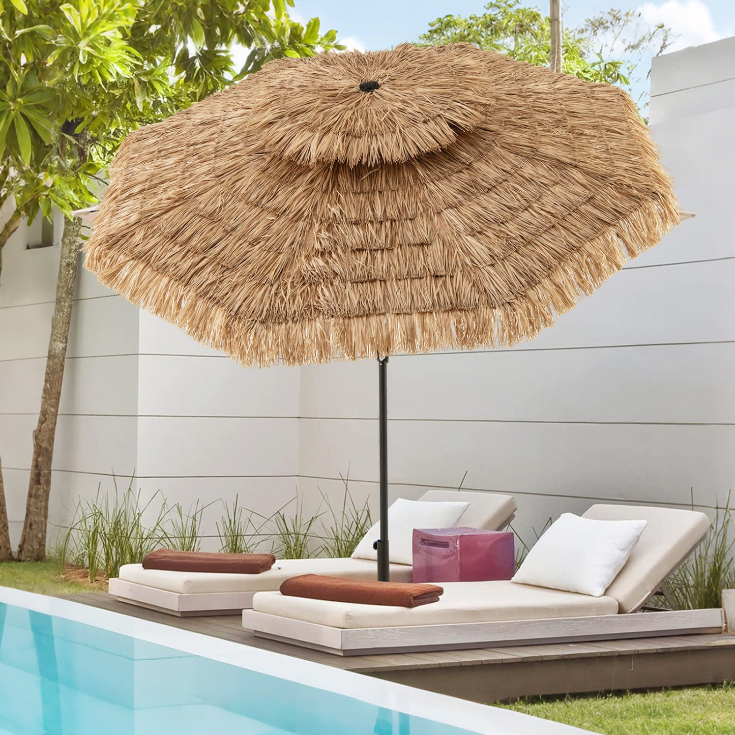 10 FT Tiki Patio Umbrella with 2-Tier Vented Canopy