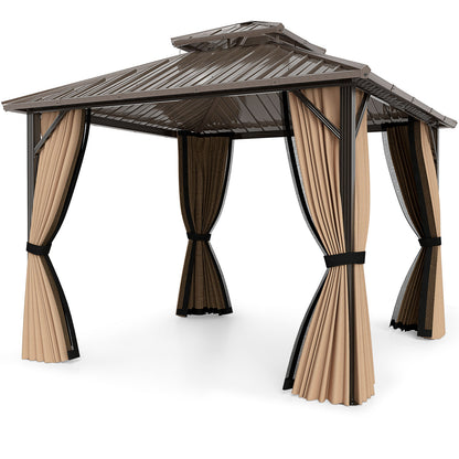 Hardtop Gazebo 10x10 ft with Netting and Curtains