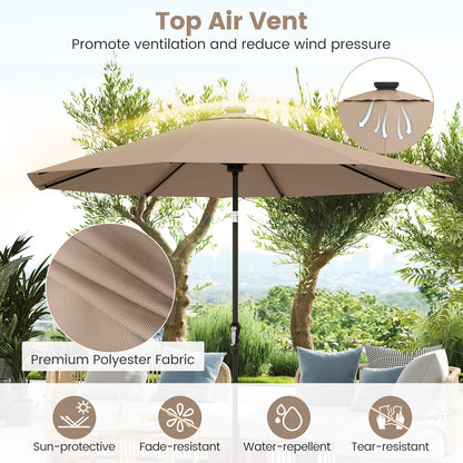 10 Feet Solar Patio Umbrella with 96 Multi-Colored Flowing LED Lights and Tilt Adjustment-Coffee