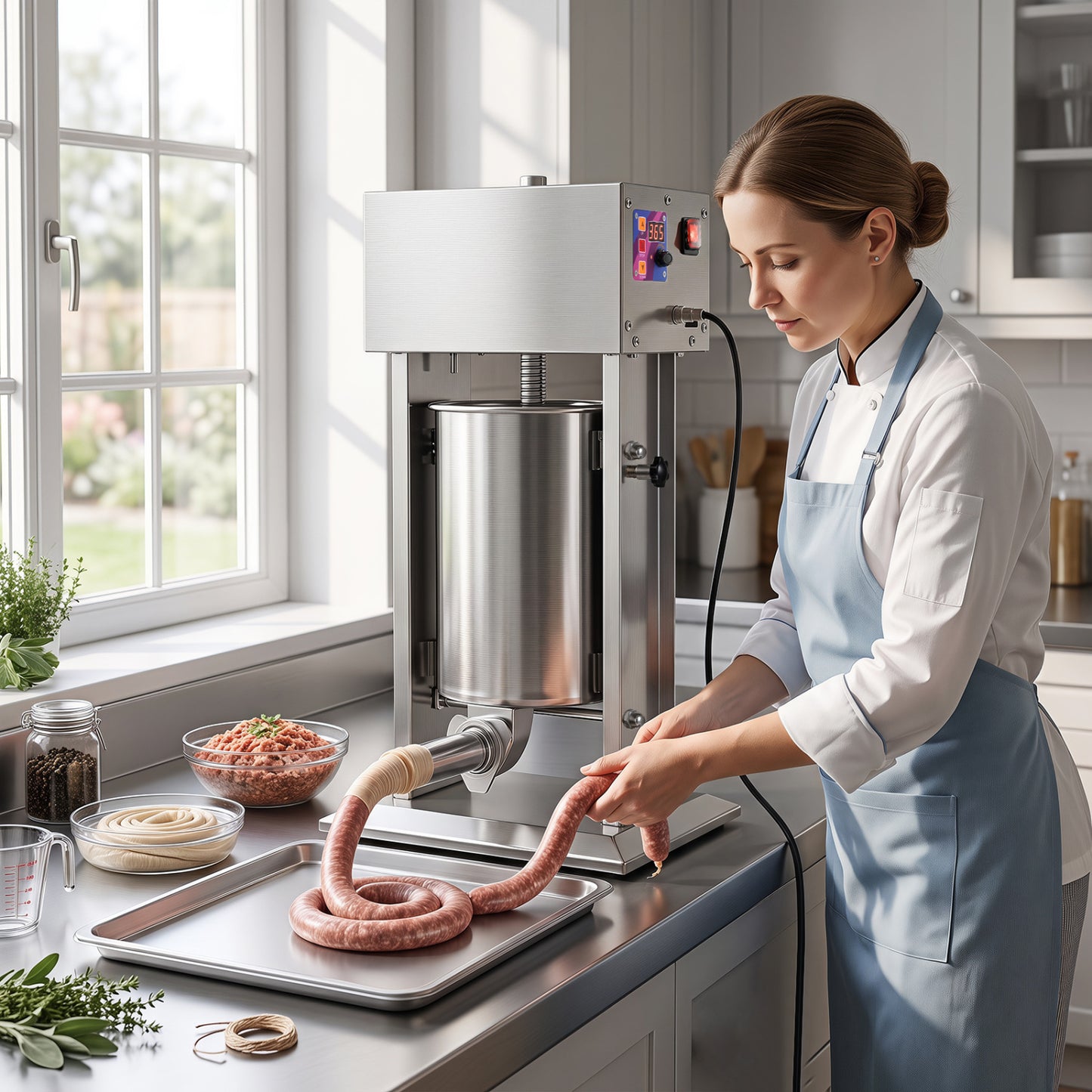 10L Electric Sausage Stuffer with 4 Tubes & Foot Pedal