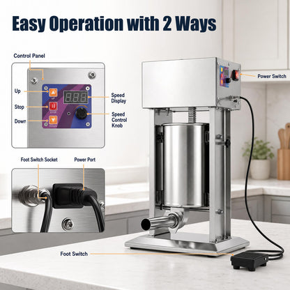 10L Electric Sausage Stuffer with 4 Tubes & Foot Pedal