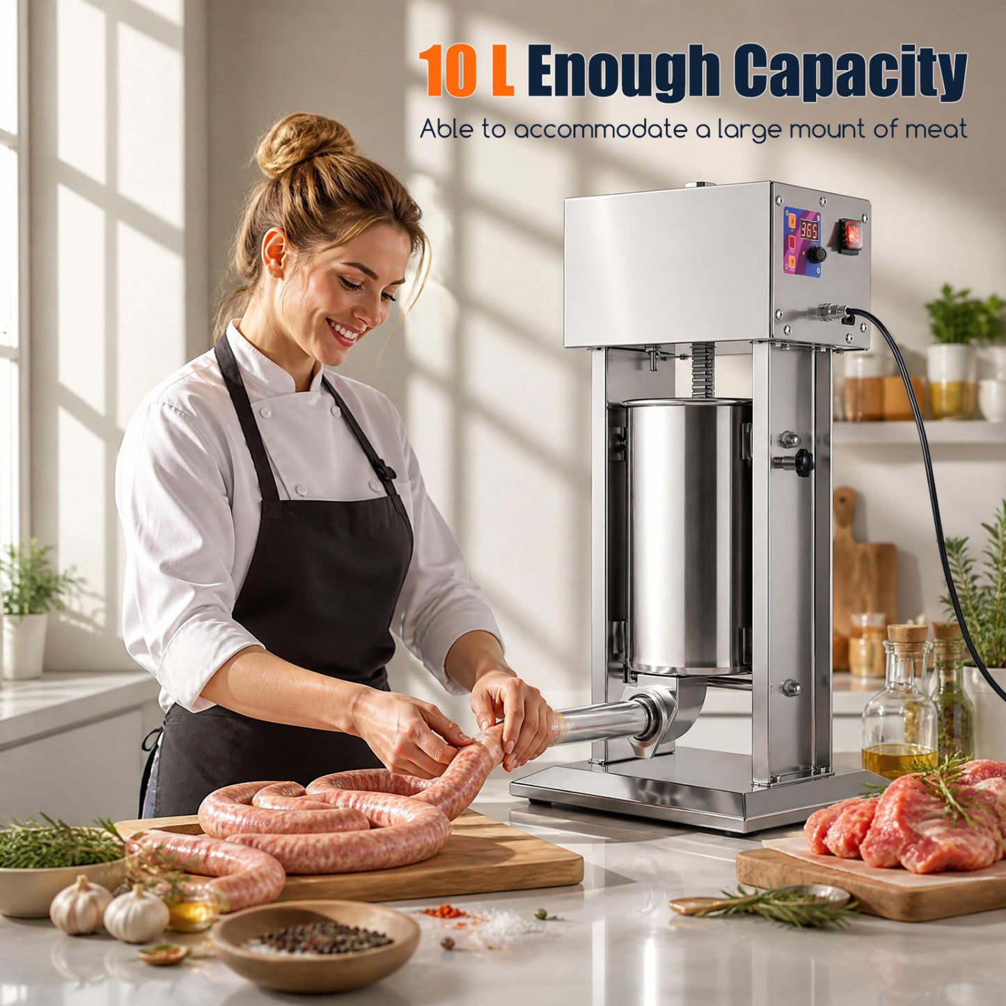 10L Electric Sausage Stuffer with 4 Tubes & Foot Pedal