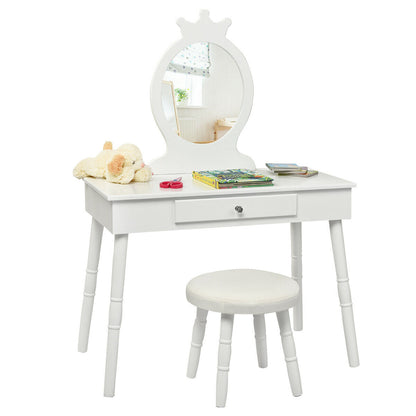 Kids Vanity Makeup Table and Chair Set Make Up Stool - White