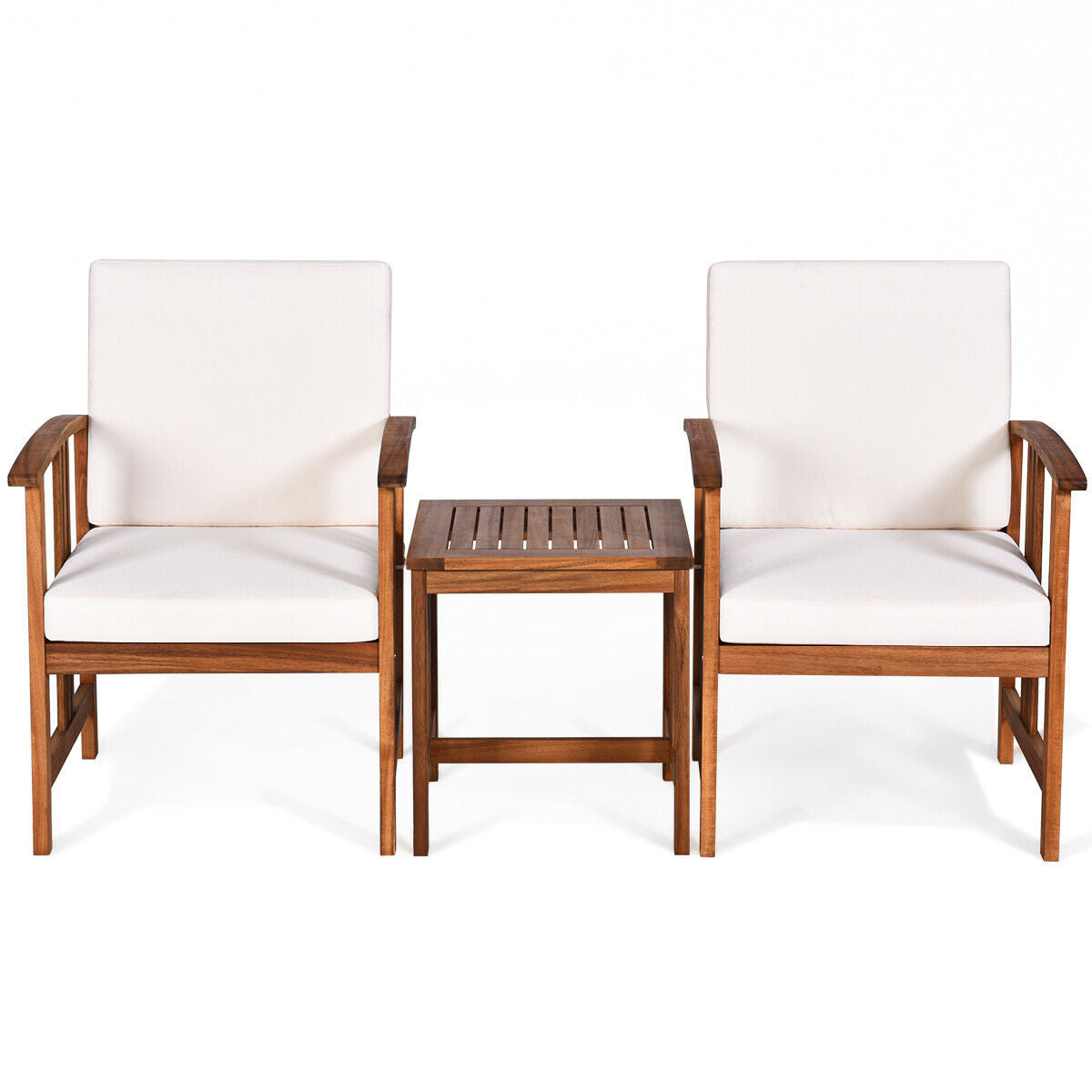 3PC Solid Wood Outdoor Patio Sofa Furniture Set-White - White