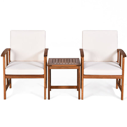 3PC Solid Wood Outdoor Patio Sofa Furniture Set-White - White