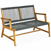 2-Person Acacia Wood Yard Bench for Balcony and Patio-Gray