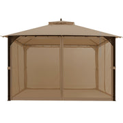 12 x 10 Feet Outdoor Double Top Patio Gazebo with Netting-Brown