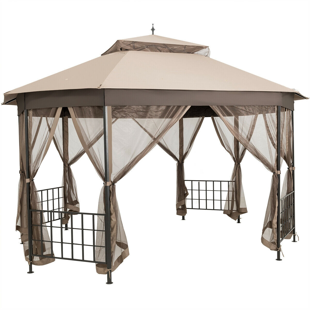 10’x 12’ Octagonal Patio Gazebo-Beige - Brown