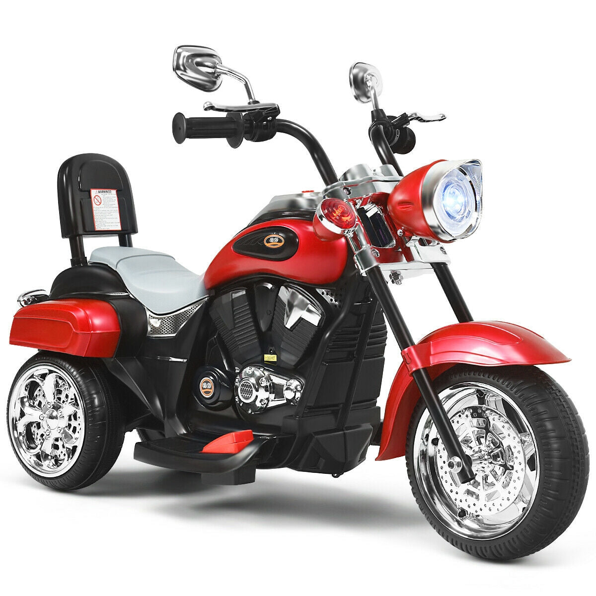 6V Powered Toddler 3-Wheel Motorbike Ride On Toy with Horn and Headlight-Black & Red - Red